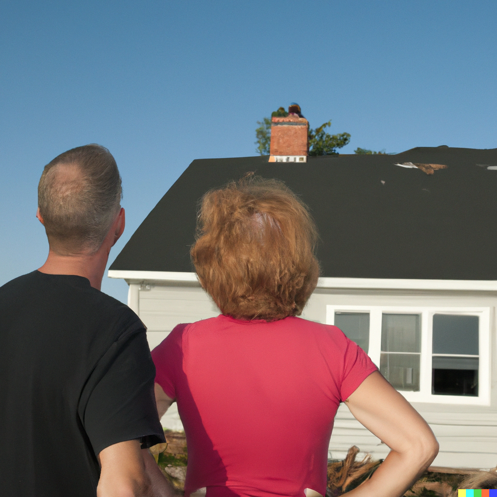 A couple looking at roof damage with a public adjuster in houston, texas