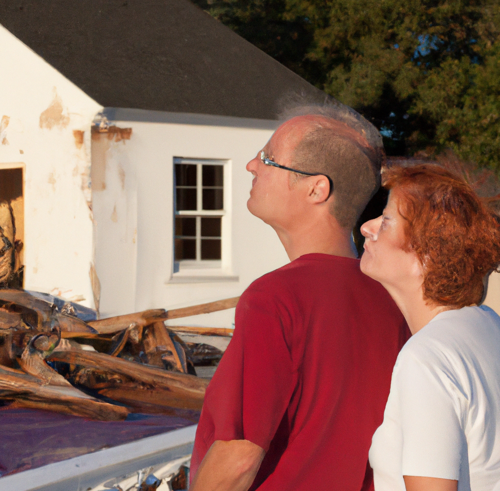 older married couple looking at storm damage with their public adjuster in Austin Texas