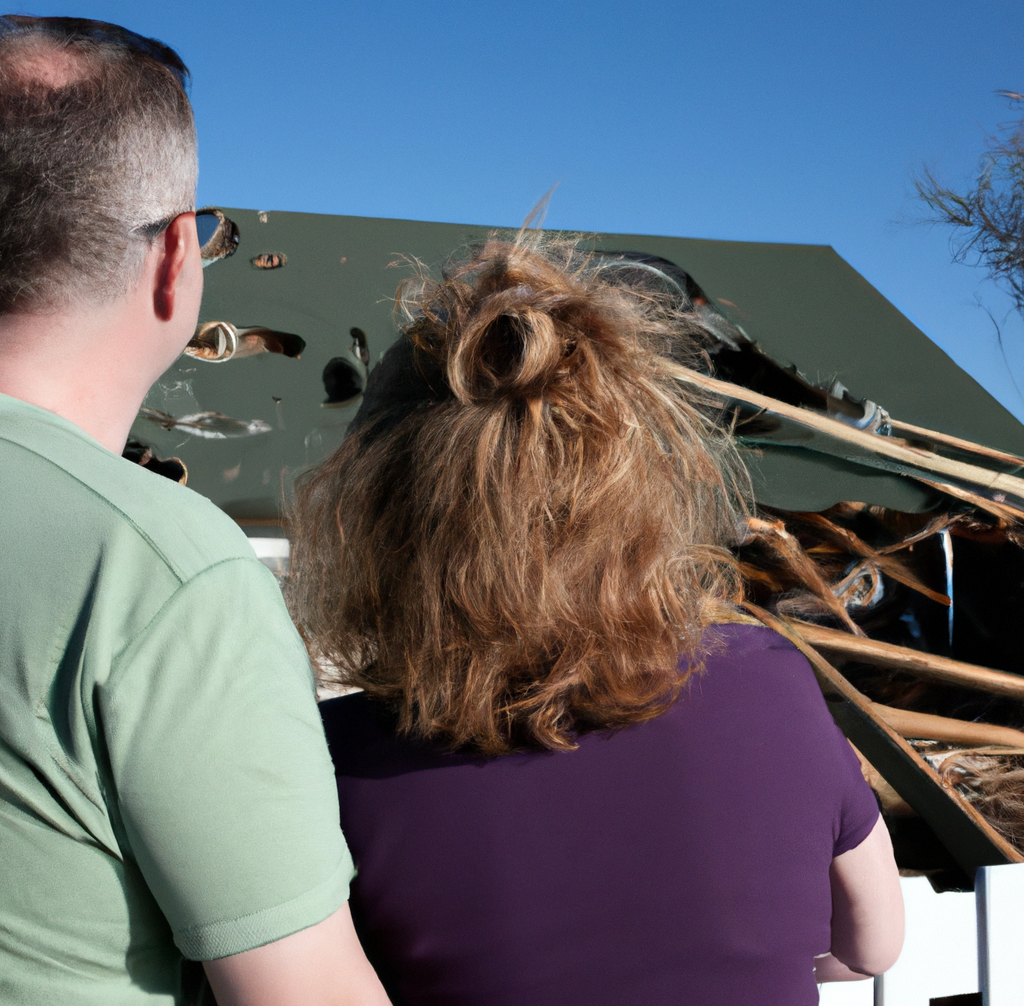 husband and wife look over the damage caused by a storm with a public adjuster in san antonio